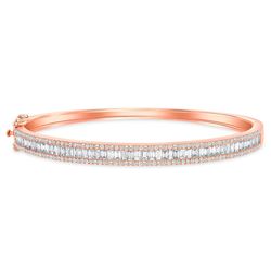 Natural 2.12 CTW Baguette & Round Diamond Bangle 18KT Rose Gold