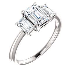 Natural 1.72 CTW 3-Stone Emerald Cut Diamond Engagement Ring 18KT White Gold