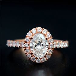 Natural 1.72 CTW Halo Oval Cut Diamond Engagement Ring 18KT Rose Gold