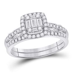 14kt White Gold Baguette Diamond Bridal Wedding Ring Band Set 3/4 Cttw