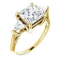 Natural 2.82 CTW 3-Stone Princess Cut & Trillions Diamond Ring 14KT Yellow Gold