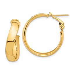 14k Yellow Gold Wavy Omega Back Hoop Earrings - 5x25 mm