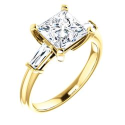 Natural 2.02 CTW Princess Cut & Baguettes 3-Stone Diamond Ring 18KT Yellow Gold