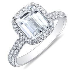 Natural 3.02 CTW Emerald Cut Halo Diamond Engagement Ring 14KT White Gold