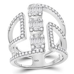 14kt White Gold Womens Baguette Round Diamond Negative Space Band Ring 7/8 Cttw