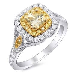 Natural 1.52 CTW Canary Yellow Cushion Cut Diamond Ring 14KT White Gold