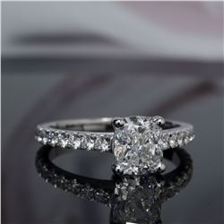 Natural 1.32 CTW Cushion Cut Solitaire Diamond Engagement Ring 14KT White Gold