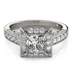 Natural 1.5 ctw Princess Diamond Halo Ring 14k White Gold