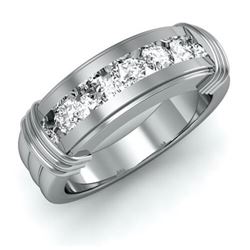 Natural 1.02 CTW Men's Round Cut Diamond Ring 18KT White Gold