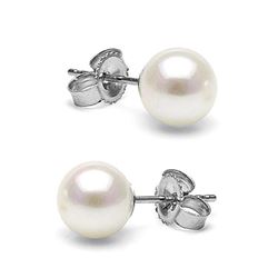 White Akoya Pearl Stud Earrings, 6.5-7.0mm