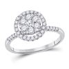 14kt White Gold Womens Round Diamond Halo Flower Cluster Ring 1/2 Cttw