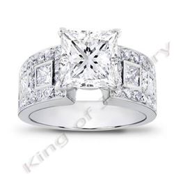 Natural 3.46 CTW Princess Cut Diamond Engagement Ring 14KT White Gold