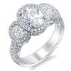 Natural 2.77 CTW Art Deco 3-Stone Halo Oval Cut Halo Diamond Ring 18KT White Gold