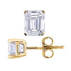 Natural 3.02 CTW Emerald Cut Diamond Stud Earrings 18KT Yellow Gold