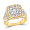 Image 1 : 14kt Two-tone Gold Womens Round Diamond Square Cluster Ring 2-1/4 Cttw