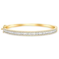 Natural 2.12 CTW Baguette & Round Diamond Bangle 14KT Yellow Gold