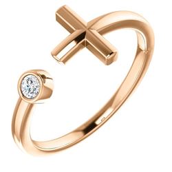 Natural 0.07 CTW Bezel Diamond Cross Cuff Ring 14KT Rose Gold