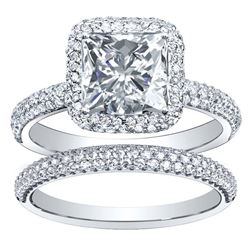 Natural 3.47 CTW Princess Cut Halo Pave Diamond Engagement Ring 14KT White Gold