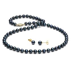 Black Akoya Pearl 2-Piece Necklace and Earring Set, 6.5-7.0mm