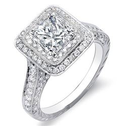 Natural 2.32 CTW Princess Cut Double Halo Diamond Engagement Ring 14KT White Gold