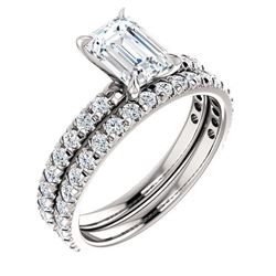 Natural 2.82 CTW Pave Emerald Cut Diamond Engagement Ring 14KT White Gold