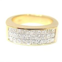 Natural 1.82 CTW Mens Princess Cut Diamond Ring 14KT Yellow Gold