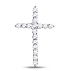 14kt White Gold Womens Round Diamond Roman Cross Pendant 1/2 Cttw