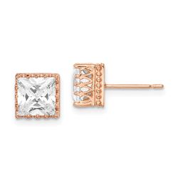 10k Rose Gold 7 mm Square Cubic Zirconia Earrings - 57 mm