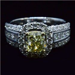 Natural 2.47 CTW Yellow Canary Cushion Cut Halo Diamond Engagement Ring 18KT Two-tone