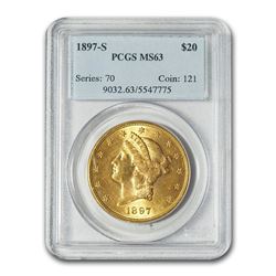 1897-S $20 Liberty Gold Double Eagle MS-63 PCGS
