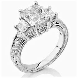 Natural 3.22 CTW Radiant Cut & Trapezoids Diamond Ring 14KT White Gold