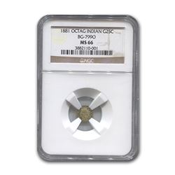 1881 Indian Octagonal 25¢ Gold MS-66 NGC (BG-799O)