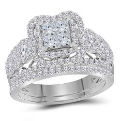 14kt White Gold Princess Diamond Bridal Wedding Ring Band Set 1-3/4 Cttw