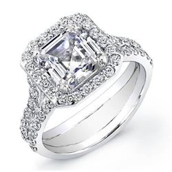Natural 4.12 CTW Halo Asscher Cut Split Shank Diamond Engagement Ring 18KT White Gold