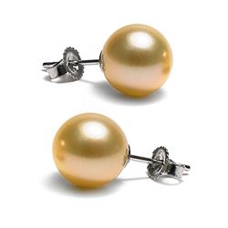 Golden South Sea Pearl Stud Earrings, 9.0-10.0mm