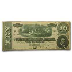 1864 CSA $10 (T-68) Horses Pull Cannon CU