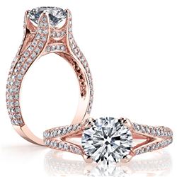 Natural 2.62 CTW Round Cut Split Shank Pave Diamond Ring 18KT Rose Gold