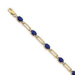 14k Yellow Gold Diamond and Sapphire Gemstone Bracelet - 7 in.
