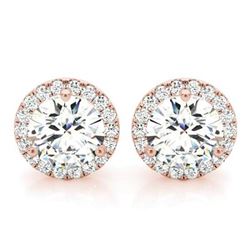 Natural 1.02 CTW Halo Round Brilliant Cut Diamond Stud Earrings 18KT Rose Gold