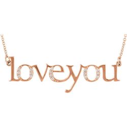 Natural 0.09 CTW Diamond "Love You" Expression Pendant Necklace 14KT White Gold