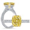 Image 1 : Natural 3.27 CTW Canary Yellow Cushion Cut Diamond Engagement Ring 18KT Two-tone