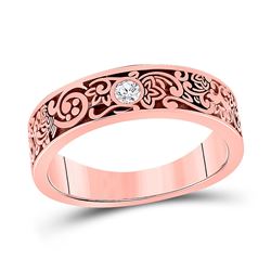 14kt Rose Gold Mens Round Diamond Wedding Floral Band Ring 1/12 Cttw