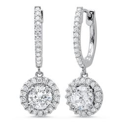 Natural 1.12 CTW U-Pave Lever Back Halo Round Cut Diamond Earrings 14KT White Gold