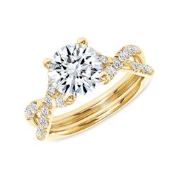 Natural 1.92 CTW Round Brilliant Cut Infinity Shank Diamond Engagement Ring 14KT Yellow Gold