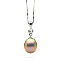 Metallic Peach Freshwater Pearl Drop-Shape Diamond Bezel Pendant
