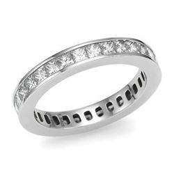 Natural 3.02 CTW Princess Cut Channel Set Diamond Eternity Ring 18KT White Gold