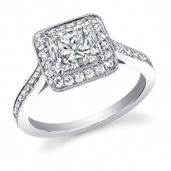 Natural 2.62 CTW Halo Princess Cut Diamond Engagement Ring 18KT White Gold