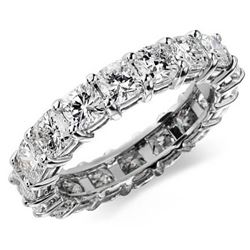 Natural 4.02 CTW Cushion Cut Diamond Eternity Ring 14KT White Gold