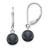Image 1 : 14k White Gold Black Round C Pearl Leverback Earrings - 7-7.5 mm