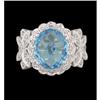 Image 1 : 14KW Gold 4.90ct Blue Topaz/Diamond Ring